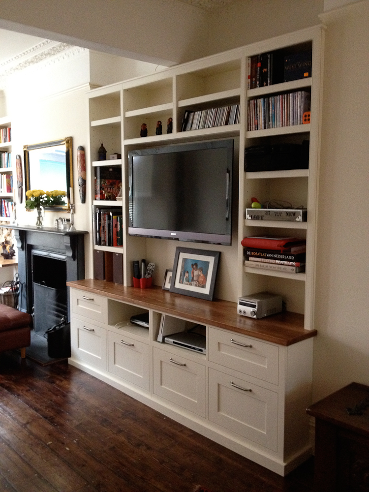 Living room drawer and shelving cupboard
